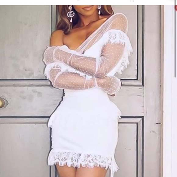 ASYMMETRICAL LACE MINI DRESS - Picture 3 of 4